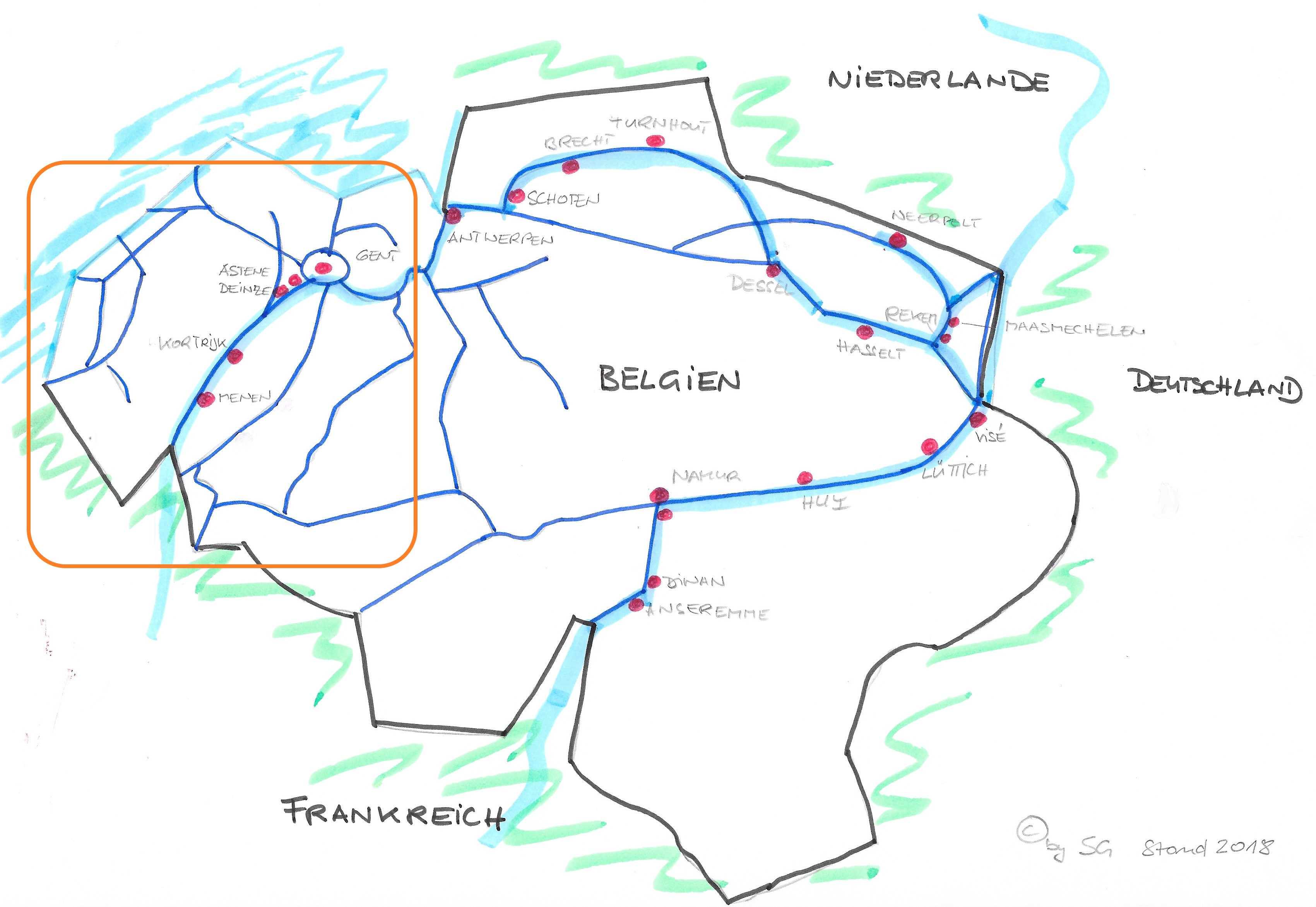 Karte Häfen Belgien 2018 Westen